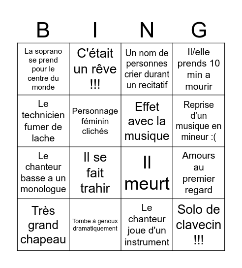 Bingo opera Bingo Card