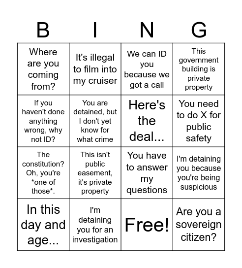 Stupid Cop Bingo! Bingo Card