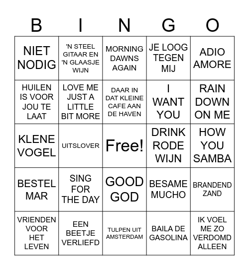 Muziek van eigen bodem Bingo Card