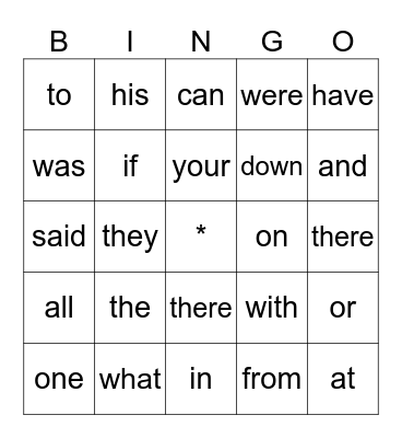 Heart Words 1-10 Bingo Card