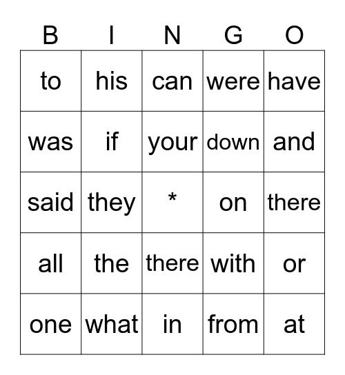 Heart Words 1-10 Bingo Card