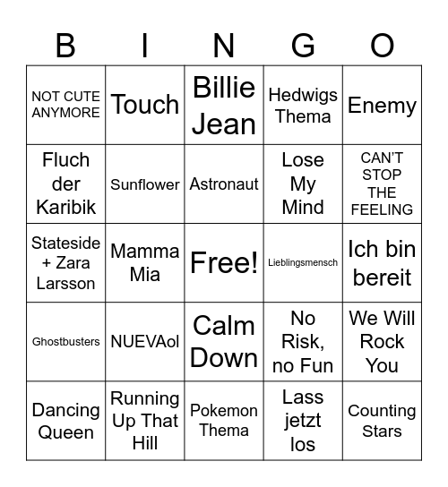 SONGS Bingo Card
