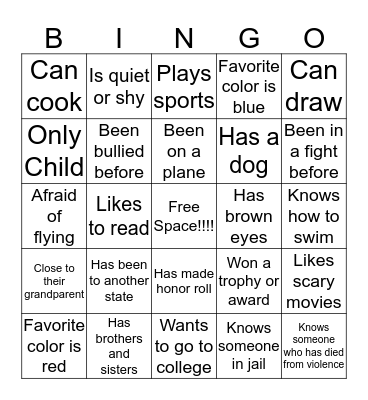 Getting to Know You Bingo Card