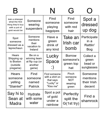 St. Patty's Day Bingo Card