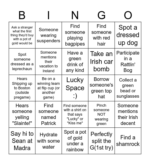 St. Patty's Day Bingo Card