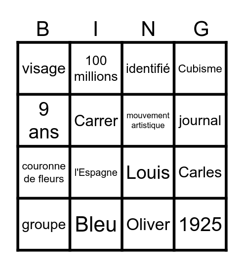 PICASSO Bingo Card