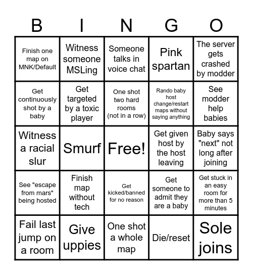 Halo Parkour Bingo Card