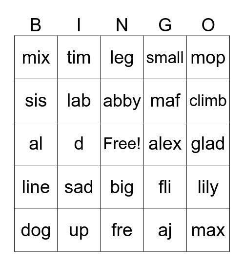 Phonics Bingo Card
