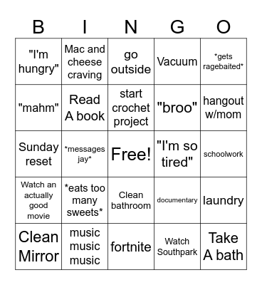 Weekend Bingo Card