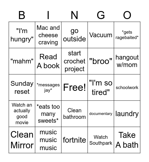 Weekend Bingo Card