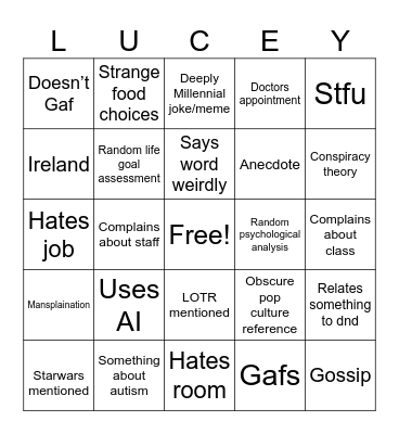 LUCEY BINGO Card