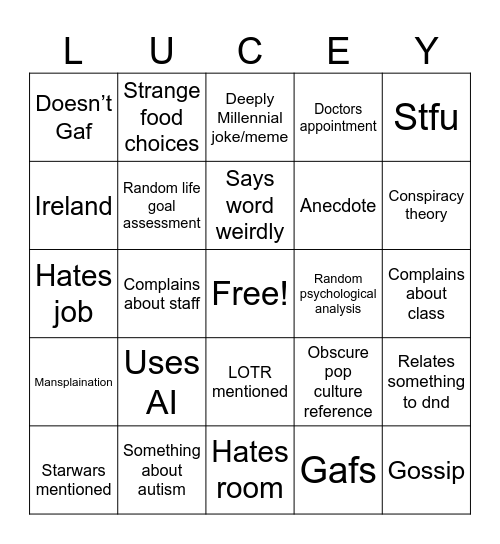 LUCEY BINGO Card