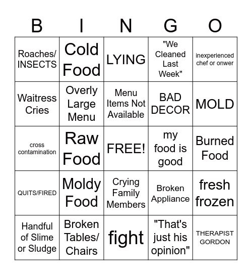 Kitchen Nightmares Bingo! Bingo Card