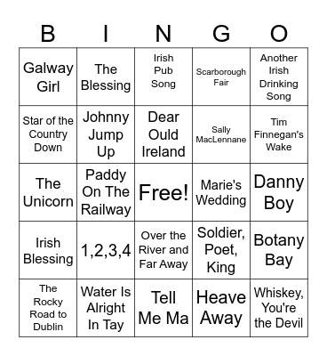 St. Patrick's Day Music Bingo Card