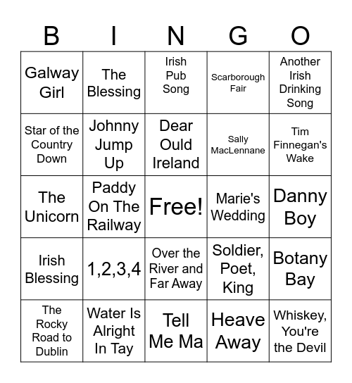 St. Patrick's Day Music Bingo Card