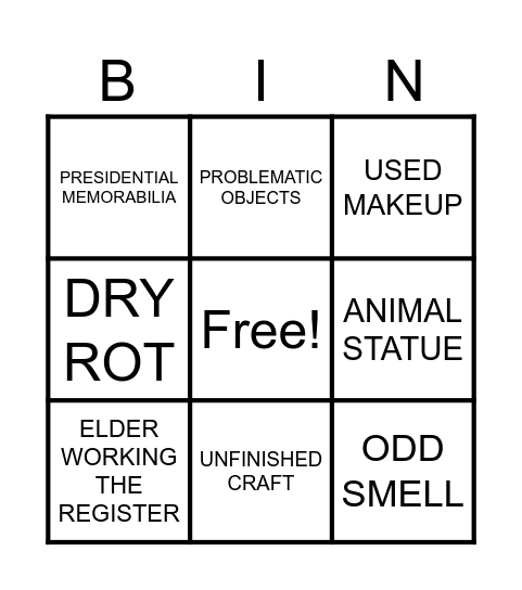 Estate Sale Bingo Card