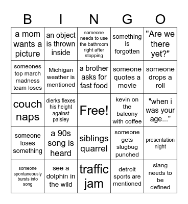 Delancey-Lundwall Spring Break 2026 Bingo Card