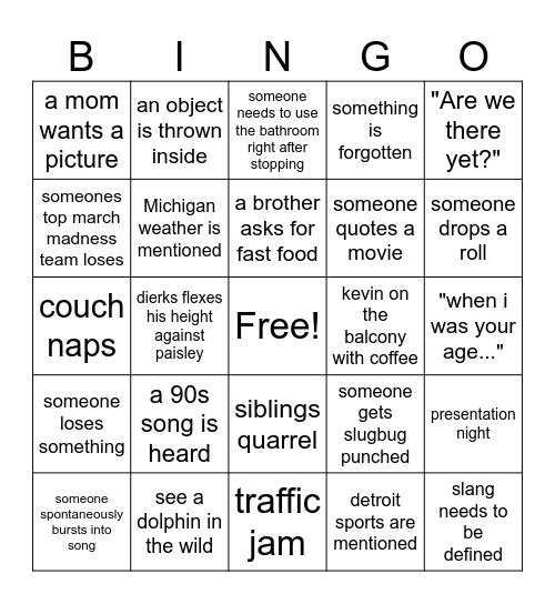 Delancey-Lundwall Spring Break 2026 Bingo Card