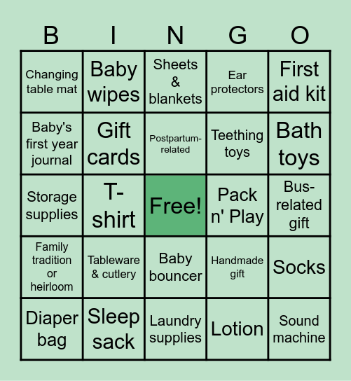 Baby Shower Bingo Card