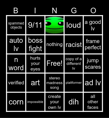 recent geometry dash Bingo Card