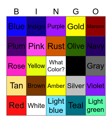 Colors Bingo Card