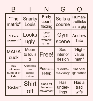 Manosphere Bingo Card