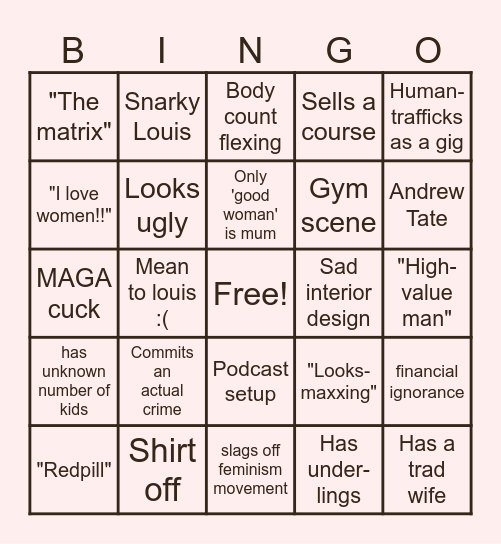 Manosphere Bingo Card