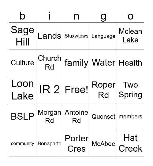 People of the Valley Bingo Card