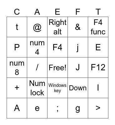 My entire keyboard! Bingo Card
