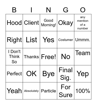 Kalie BINGO Card
