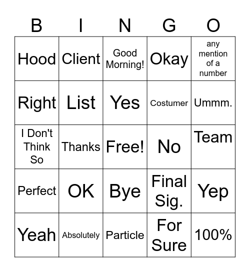 Kalie BINGO Card