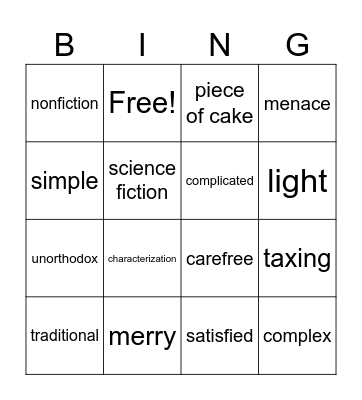 synonyms bingo Card