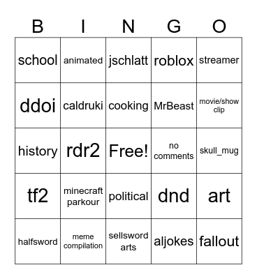 Youtube Shorts Bingo Card