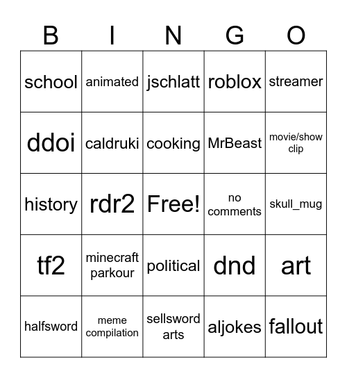 Youtube Shorts Bingo Card