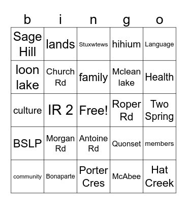 People of the Valley Bingo Card