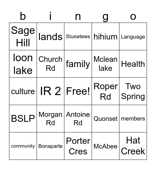 People of the Valley Bingo Card