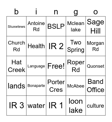 People of the Valley Bingo Card
