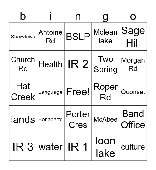 People of the Valley Bingo Card
