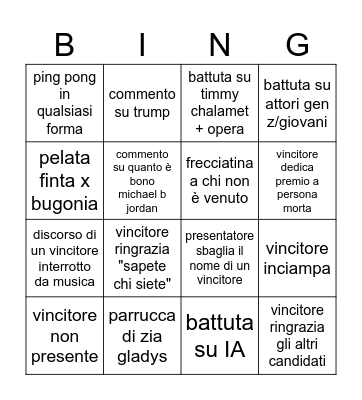 bingo oscar 2026 Bingo Card