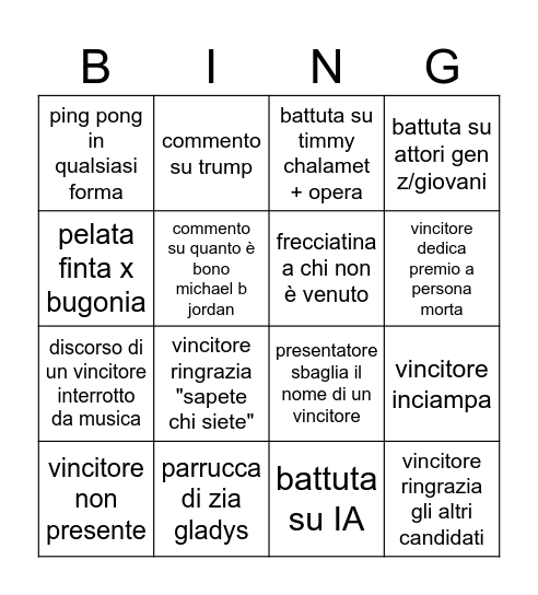 bingo oscar 2026 Bingo Card