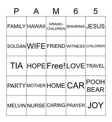 PAM JARRETT BINGO Card