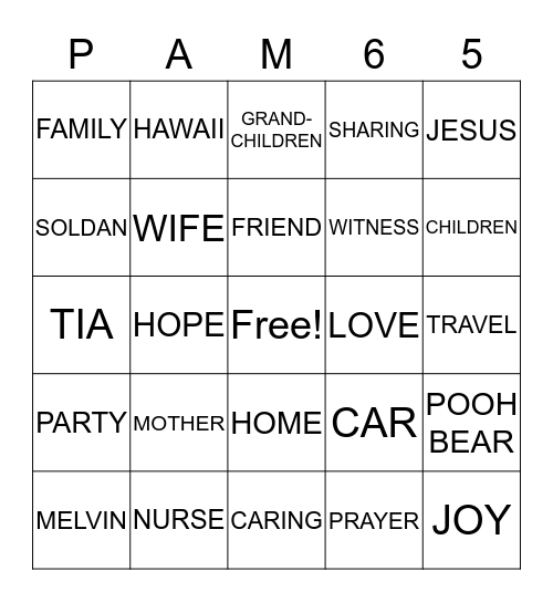 PAM JARRETT BINGO Card