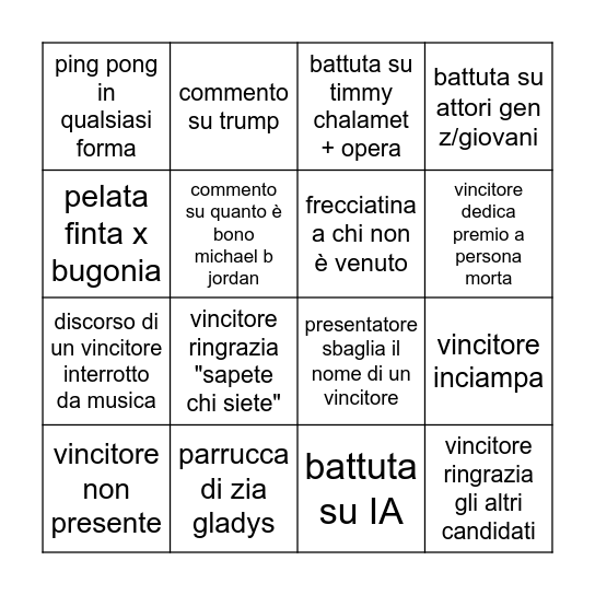bingo oscar 2026 Bingo Card