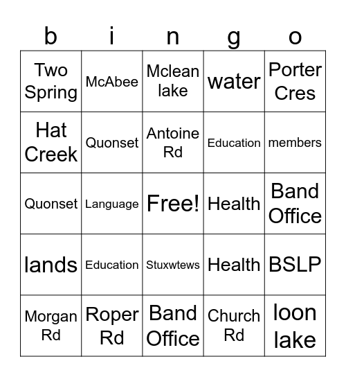 People of the Valley Bingo Card