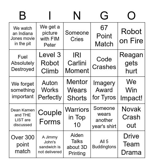 Woodhaven Bingo Card