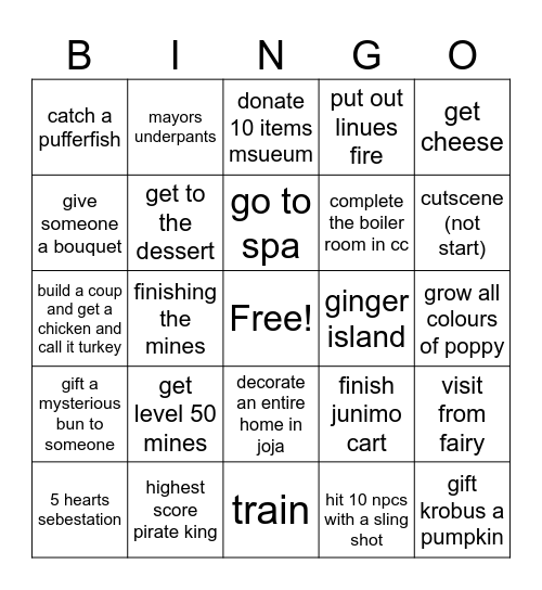 stardew valley bingo Card
