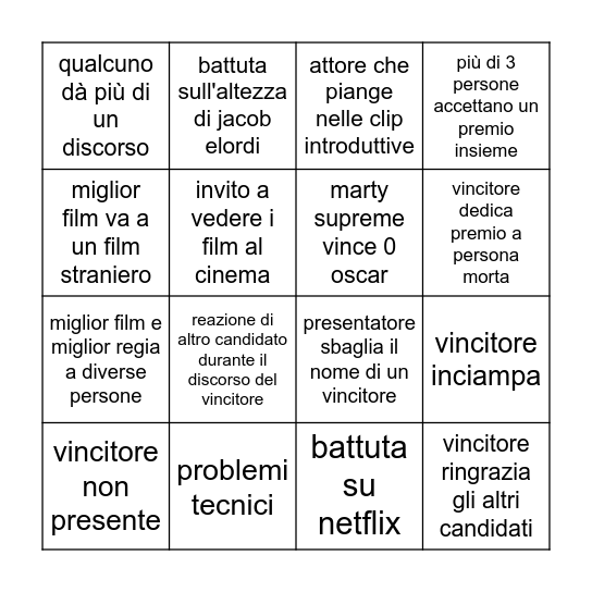 bingo oscar 2026 Bingo Card