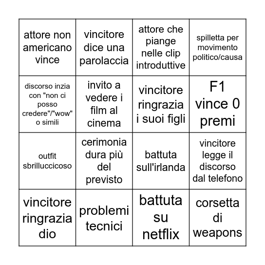 bingo oscar 2026 Bingo Card