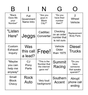 Spam Call Bingo Card