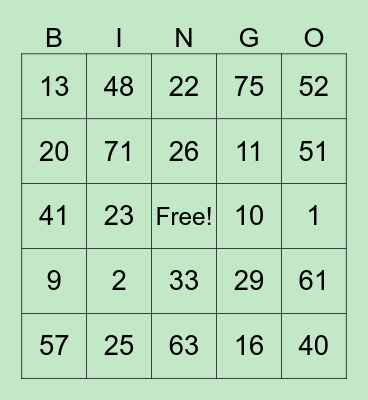 St. Patrick's Bingo Card